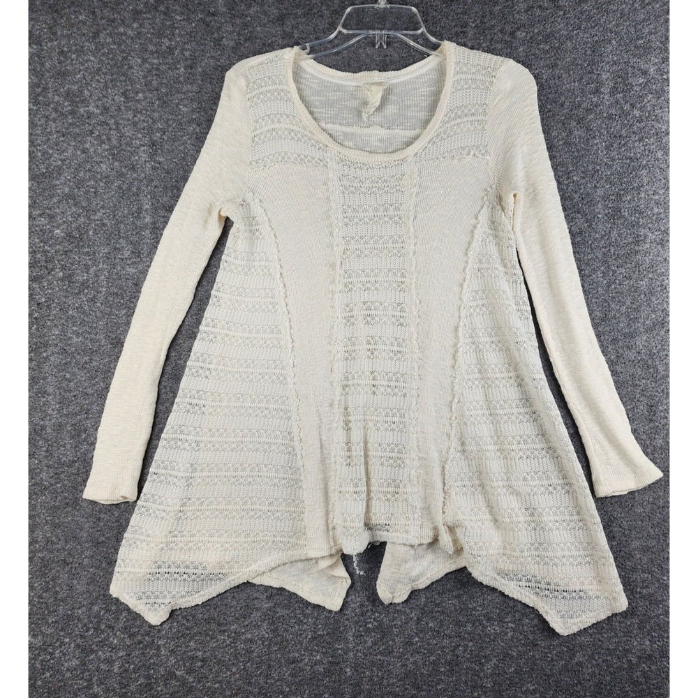Blu Pepper Tunic Top Womens Medium Cream Boho Mixed Knit Sharkbite Hem DB3979